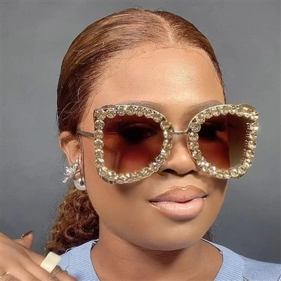 Woman Rhinestone Sun Glasses Oversized